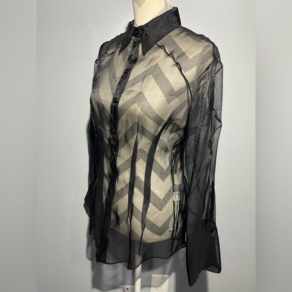 Zara Black Sheer Button Down Shirt - Picture 2 of 13